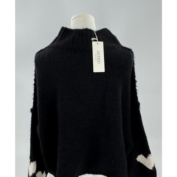 Astrid Clothing Black Heart Sweater Fuzzy Oversized Cropped Mock Neck NWT M - Picture 4 of 8